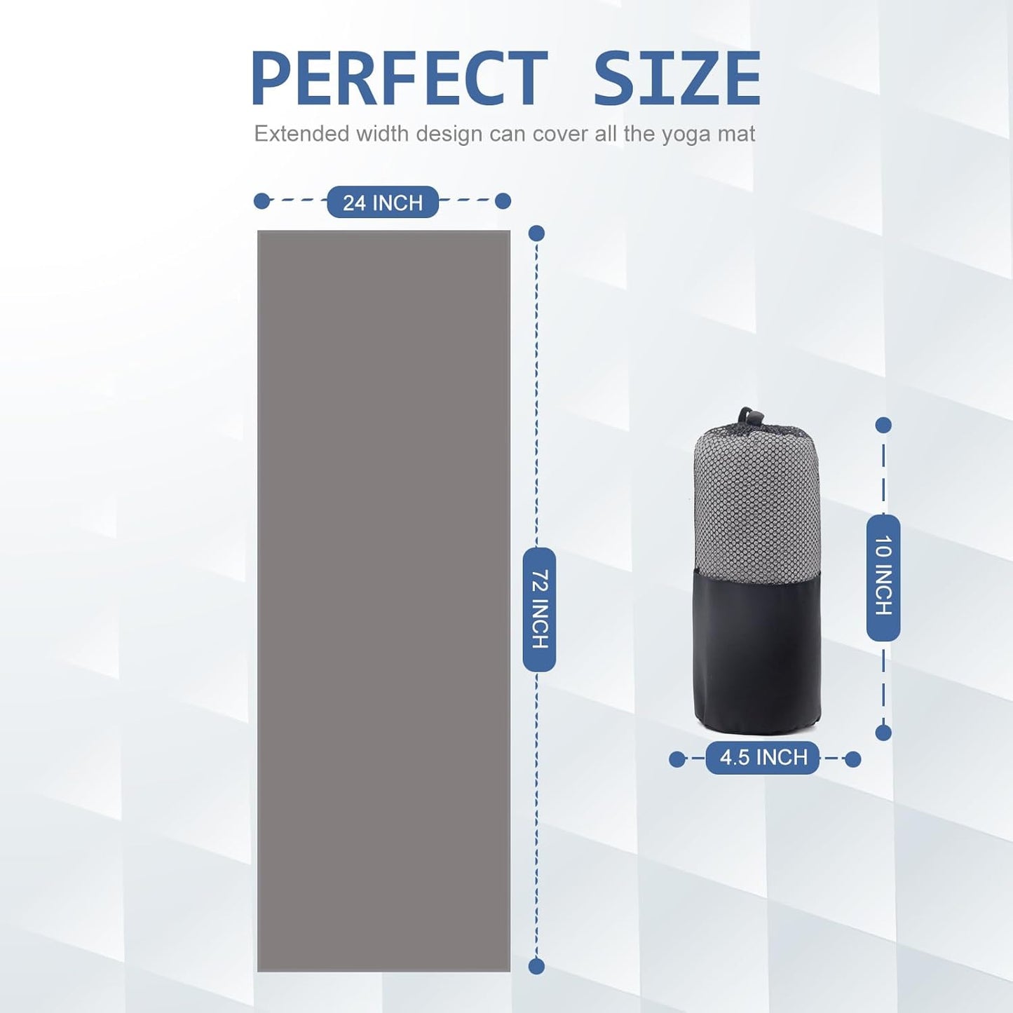 2 Pack Hot Yoga Towel, Non-Slip Yoga Mat Towel with Grip Dots Stickyfiber Sweat Absorbent Towel for Hot Yoga, Pilates and Workout 72" x 24", Blue