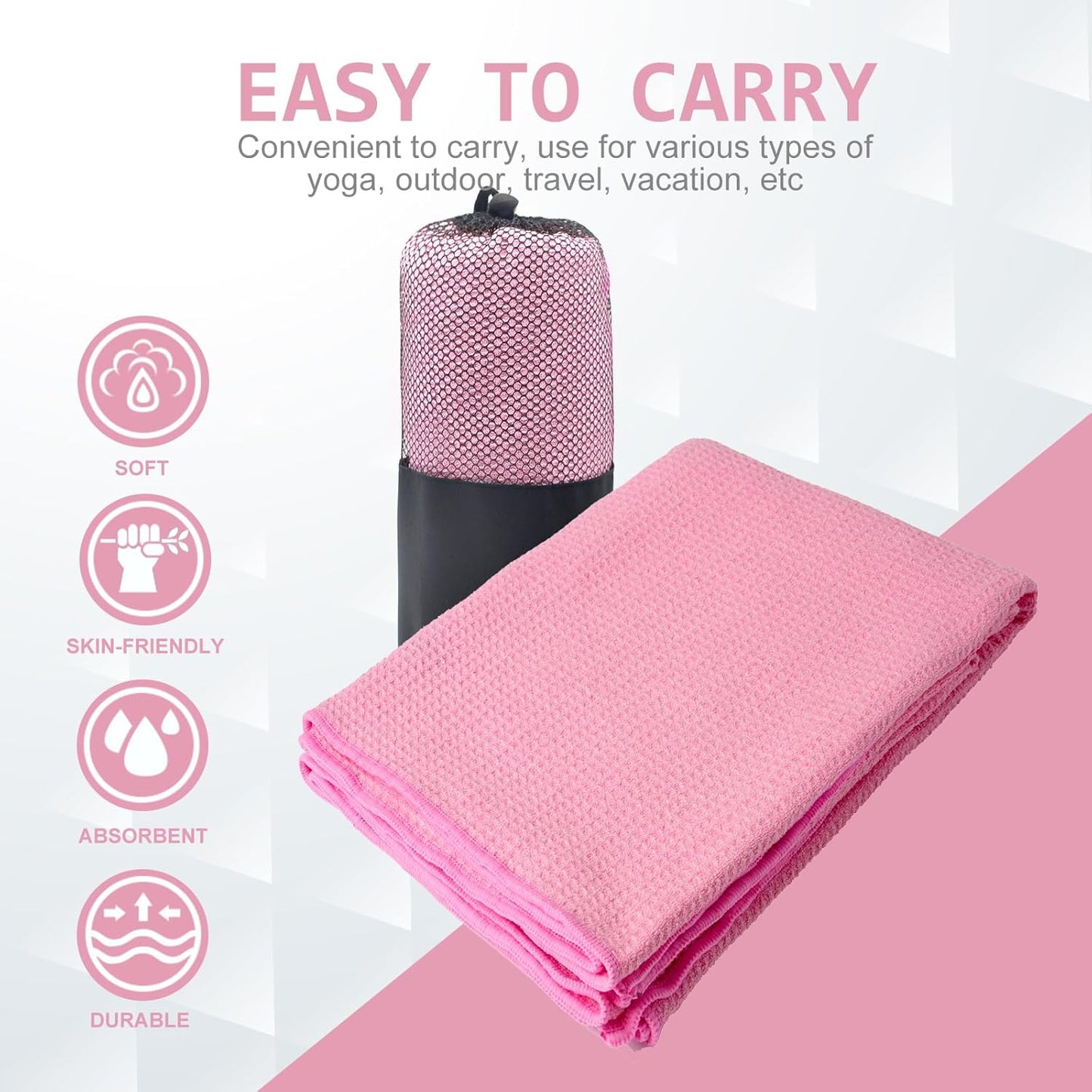 2 Pack Hot Yoga Towel, Non-Slip Yoga Mat Towel with Grip Dots Stickyfiber Sweat Absorbent Towel for Hot Yoga, Pilates and Workout 72" x 24", Blue