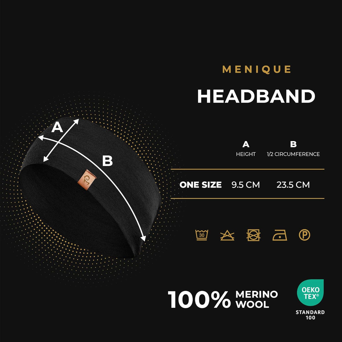 100% Merino Wool Headband for Women Non Slip Stretchy Workout Sweatband Moisture Wicking Breathable Wide Hairband for Running Hiking Sport Gym Yoga Nurse Fashion (Black, One Size)