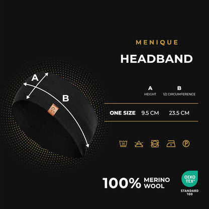 100% Merino Wool Headband for Women Non Slip Stretchy Workout Sweatband Moisture Wicking Breathable Wide Hairband for Running Hiking Sport Gym Yoga Nurse Fashion (Black, One Size)