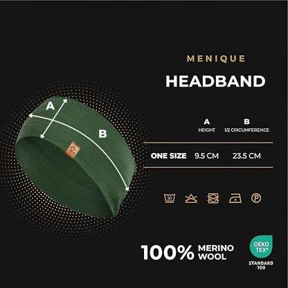 100% Merino Wool Headband for Women Non Slip Stretchy Workout Sweatband Moisture Wicking Breathable Wide Hairband for Running Hiking Sport Gym Yoga Nurse Fashion (Black, One Size)