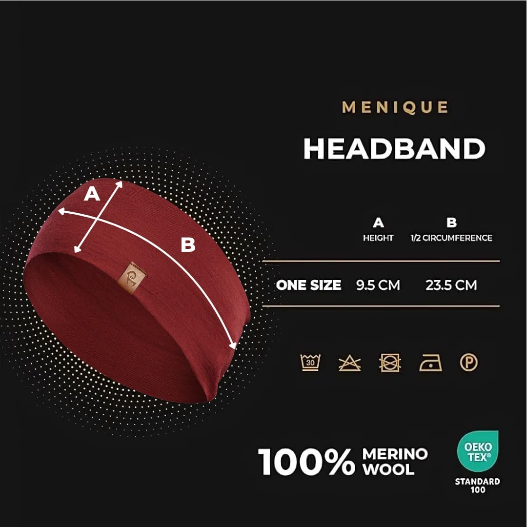 100% Merino Wool Headband for Women Non Slip Stretchy Workout Sweatband Moisture Wicking Breathable Wide Hairband for Running Hiking Sport Gym Yoga Nurse Fashion (Black, One Size)