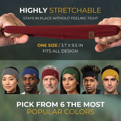 100% Merino Wool Headband for Women Non Slip Stretchy Workout Sweatband Moisture Wicking Breathable Wide Hairband for Running Hiking Sport Gym Yoga Nurse Fashion (Black, One Size)