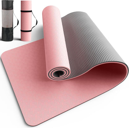 Non Slip Yoga Mat, TPE, 72" x 24" x 0.24", Pilates | Workouts, Exercise, Core Training, Dual-Sided Texture, Stays Flat, Portable, With Strap & Carry Bag