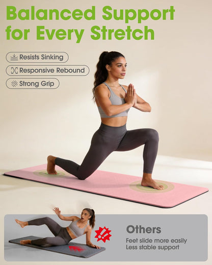 Non Slip Yoga Mat, TPE, 72" x 24" x 0.24", Pilates | Workouts, Exercise, Core Training, Dual-Sided Texture, Stays Flat, Portable, With Strap & Carry Bag