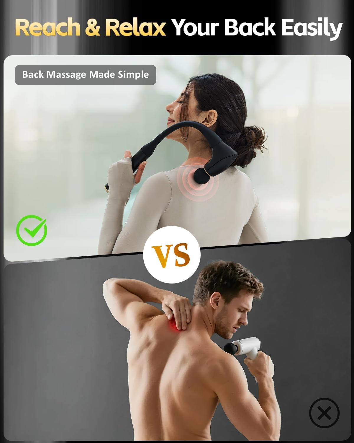 2-in-1 Detachable Percussion Massage Gun with Extension Handle, Back Massager for Pain Relief Deep Tissue Muscle Massager for Arm Shoulder Lower Back Thigh Waist,Gifts for Women Men, FSA-HSA Eligible