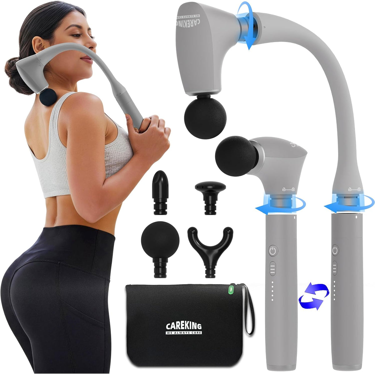 2-in-1 Detachable Percussion Massage Gun with Extension Handle, Back Massager for Pain Relief Deep Tissue Muscle Massager for Arm Shoulder Lower Back Thigh Waist,Gifts for Women Men, FSA-HSA Eligible