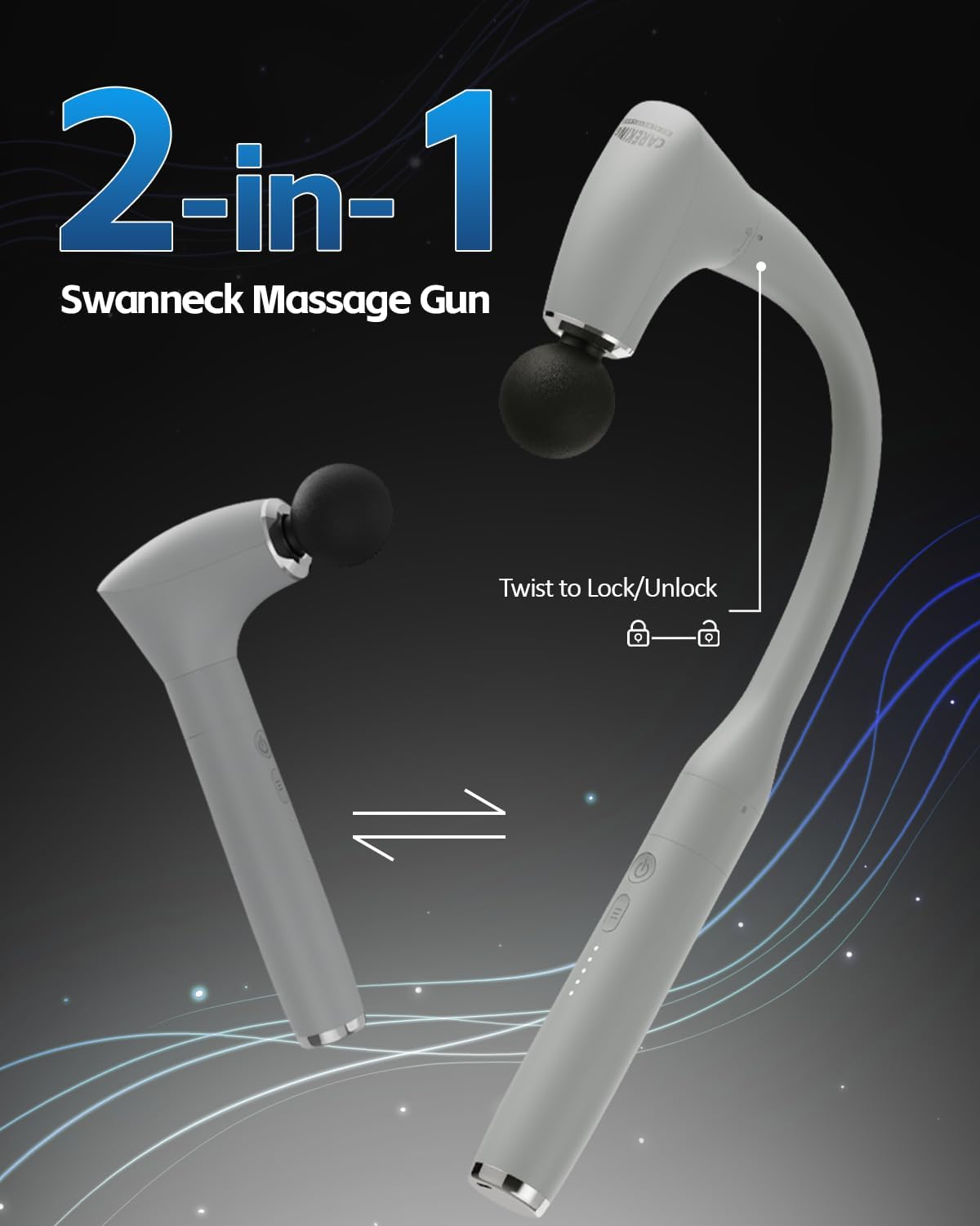 2-in-1 Detachable Percussion Massage Gun with Extension Handle, Back Massager for Pain Relief Deep Tissue Muscle Massager for Arm Shoulder Lower Back Thigh Waist,Gifts for Women Men, FSA-HSA Eligible