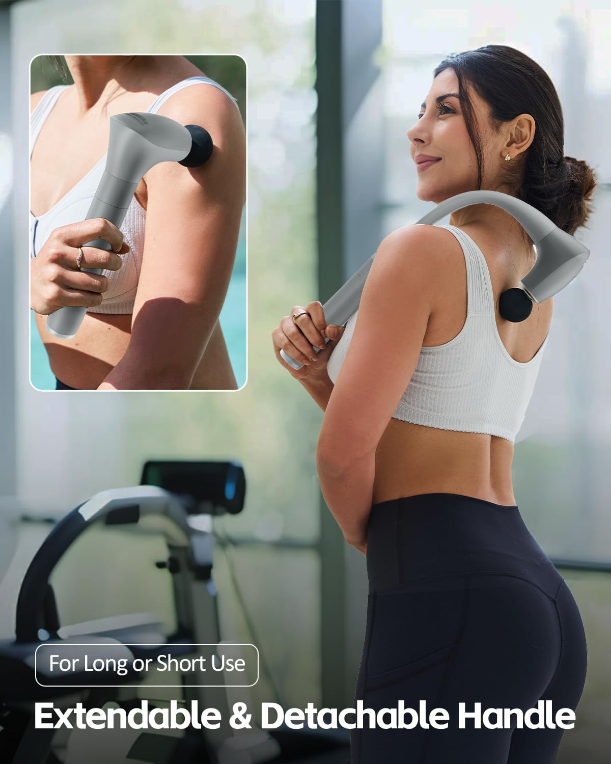 2-in-1 Detachable Percussion Massage Gun with Extension Handle, Back Massager for Pain Relief Deep Tissue Muscle Massager for Arm Shoulder Lower Back Thigh Waist,Gifts for Women Men, FSA-HSA Eligible