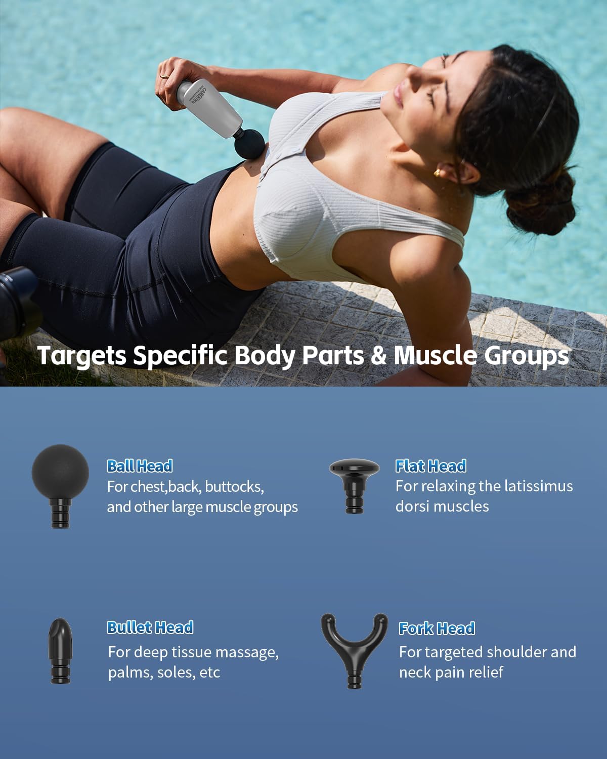 2-in-1 Detachable Percussion Massage Gun with Extension Handle, Back Massager for Pain Relief Deep Tissue Muscle Massager for Arm Shoulder Lower Back Thigh Waist,Gifts for Women Men, FSA-HSA Eligible