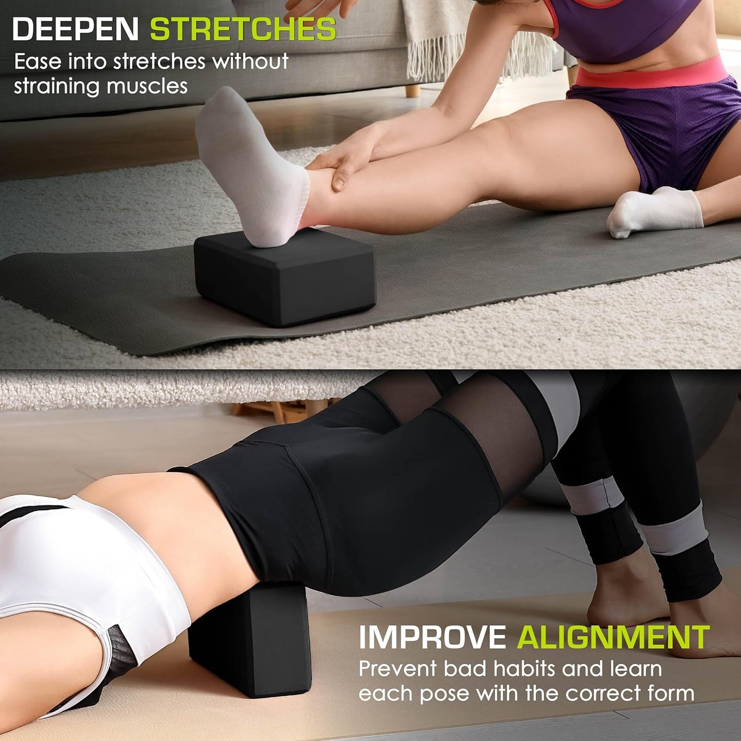 Foam Yoga Blocks, High Density EVA Yoga Bricks 4”x 6” x 9” (Set of 2)