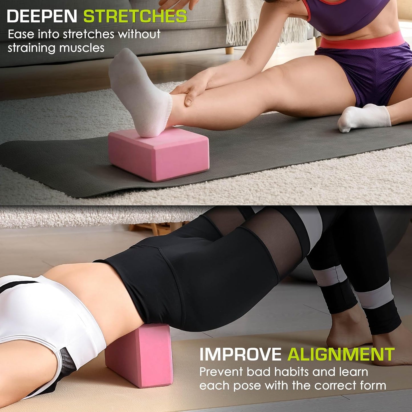 Foam Yoga Blocks, High Density EVA Yoga Bricks 4”x 6” x 9” (Set of 2)