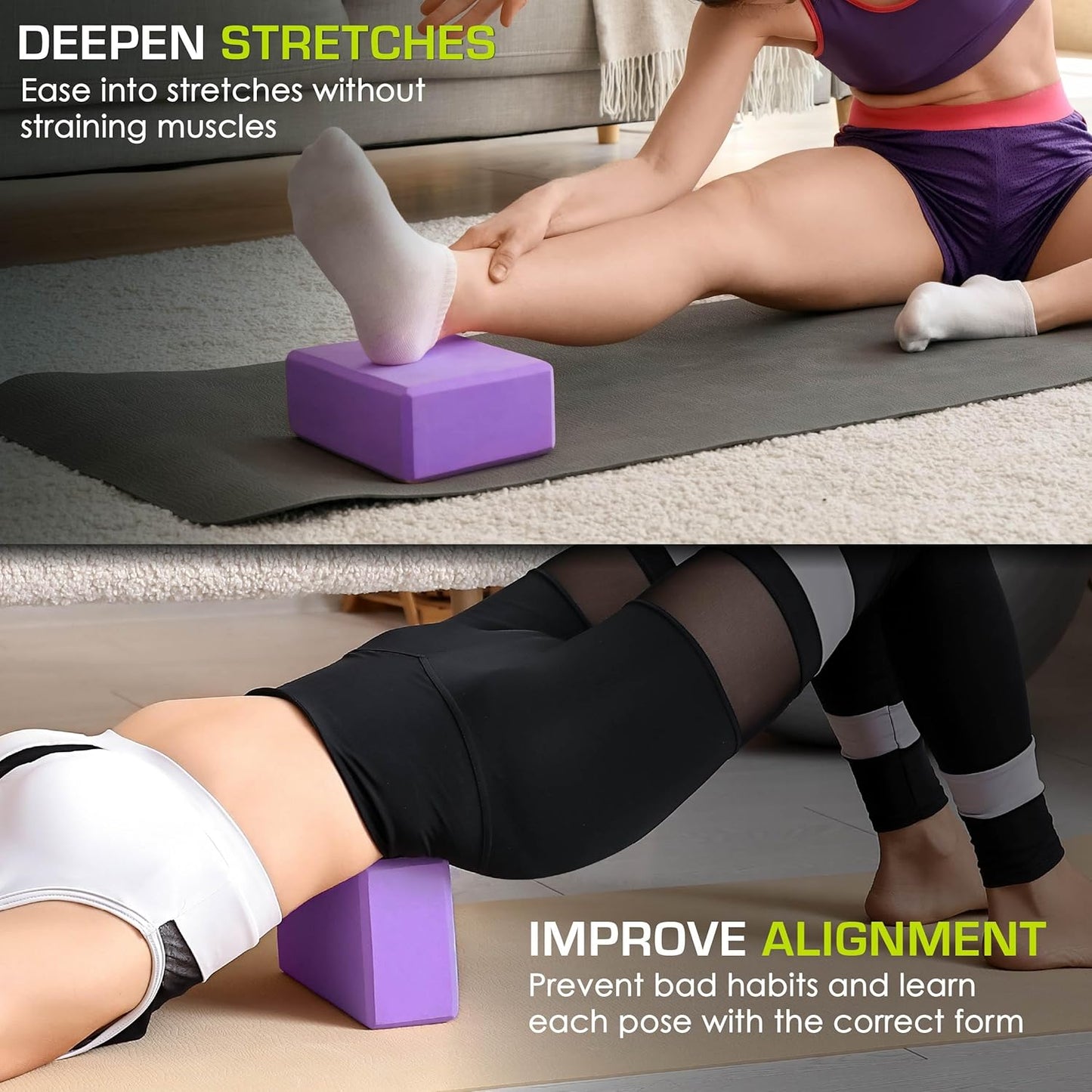 Foam Yoga Blocks, High Density EVA Yoga Bricks 4”x 6” x 9” (Set of 2)