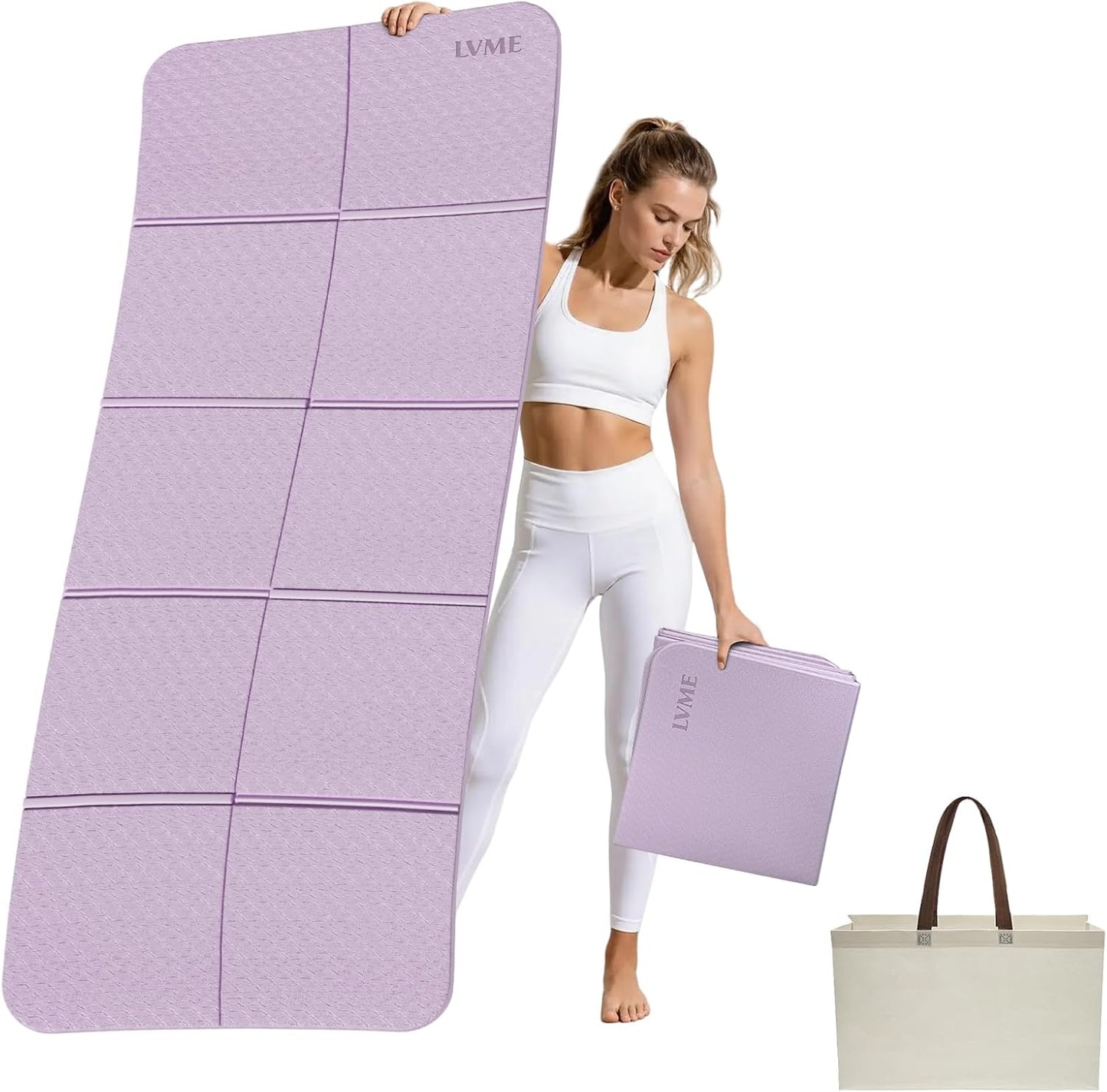 Foldable Yoga Mat,（75"x31.5"）Extra Large Travel Mat | Extra Wide&Long Exercise Mat with Storage Pouch, Fits Suitcase&Backpack, Easy To Store, 6mm POE Non-Slip for Pilates, Outdoor