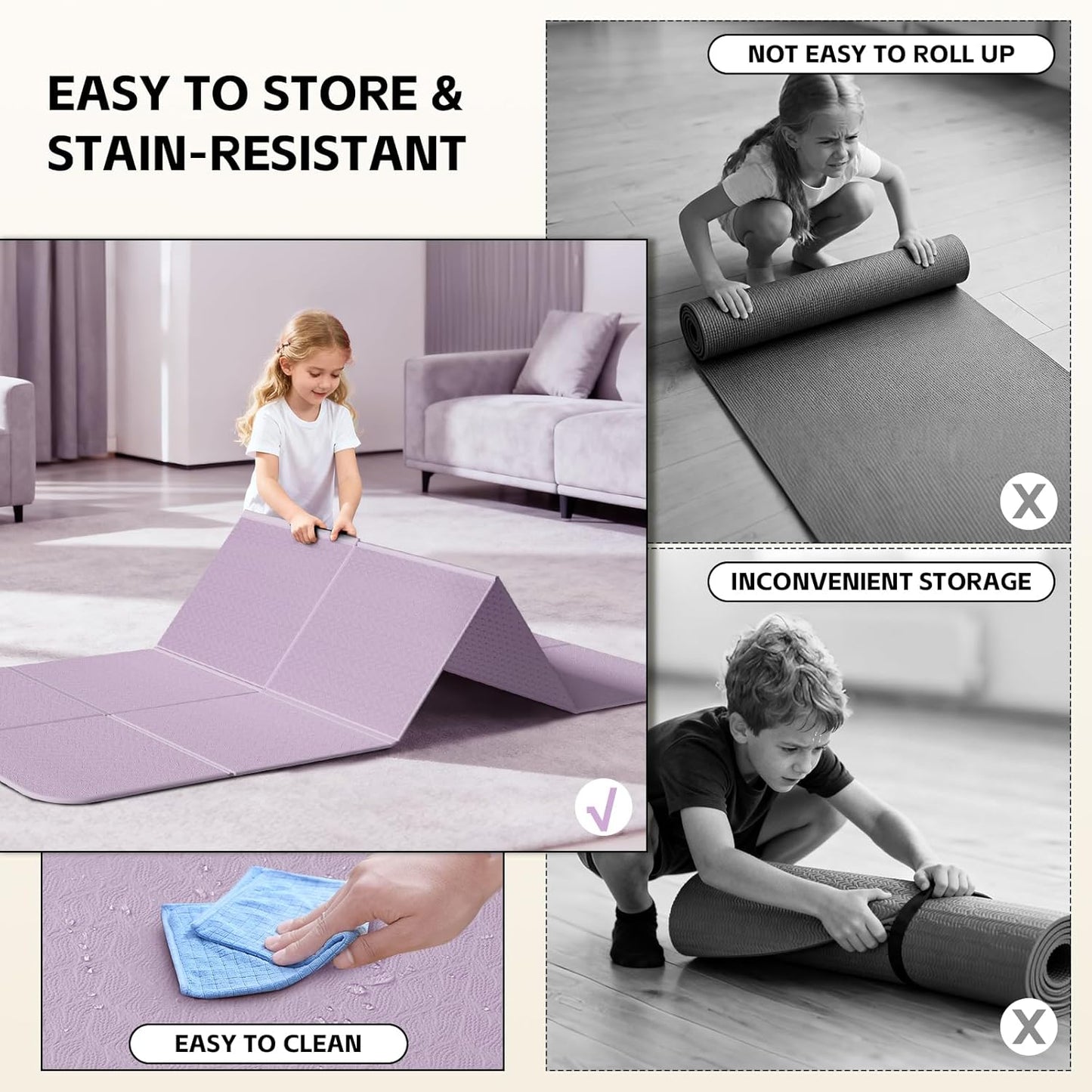 Foldable Yoga Mat,（75"x31.5"）Extra Large Travel Mat | Extra Wide&Long Exercise Mat with Storage Pouch, Fits Suitcase&Backpack, Easy To Store, 6mm POE Non-Slip for Pilates, Outdoor