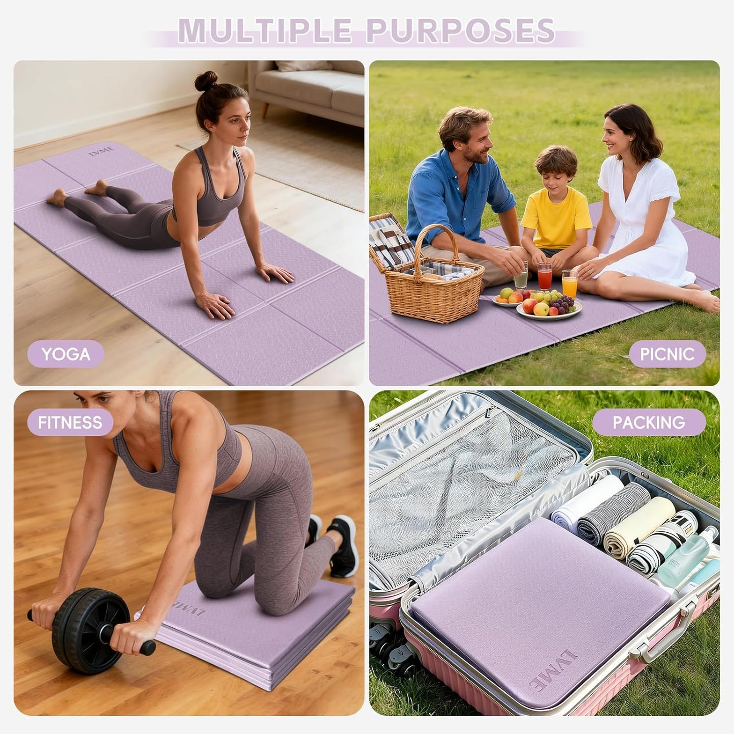 Foldable Yoga Mat,（75"x31.5"）Extra Large Travel Mat | Extra Wide&Long Exercise Mat with Storage Pouch, Fits Suitcase&Backpack, Easy To Store, 6mm POE Non-Slip for Pilates, Outdoor