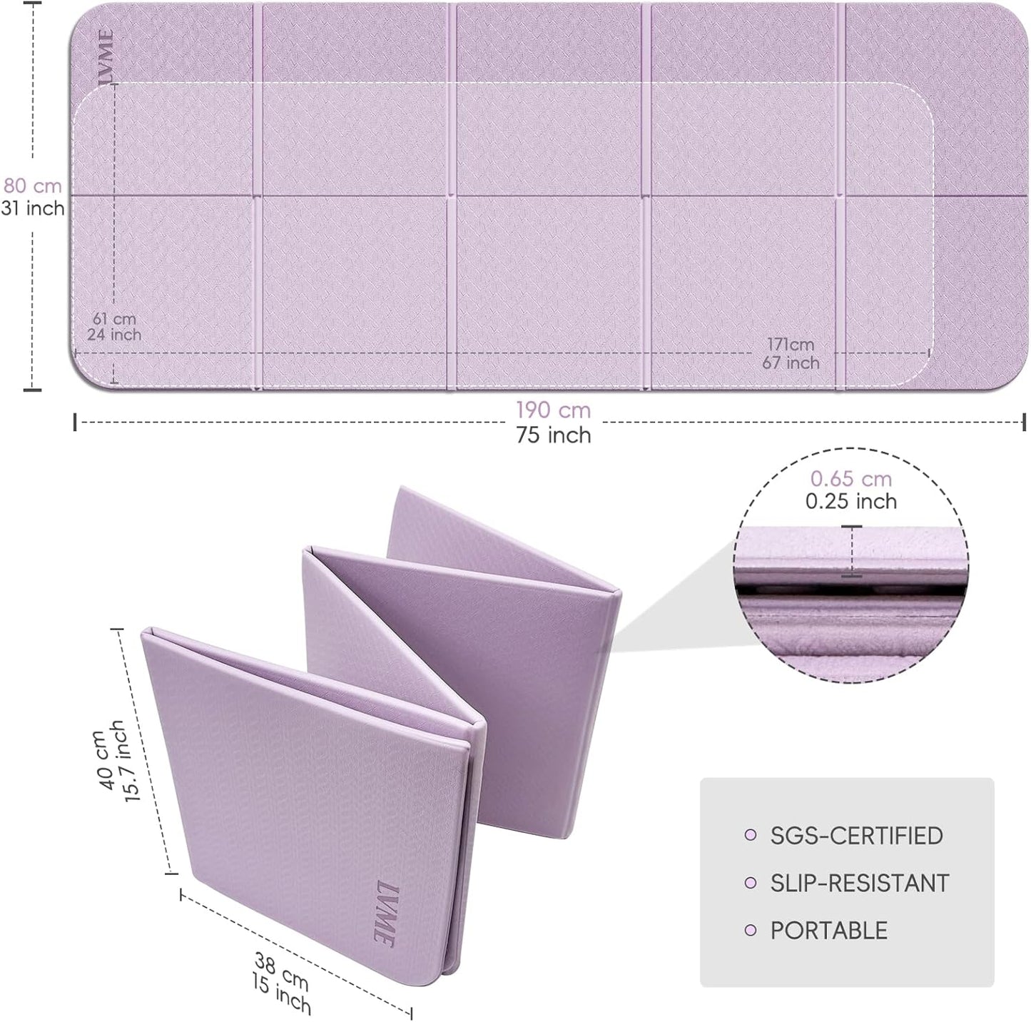 Foldable Yoga Mat,（75"x31.5"）Extra Large Travel Mat | Extra Wide&Long Exercise Mat with Storage Pouch, Fits Suitcase&Backpack, Easy To Store, 6mm POE Non-Slip for Pilates, Outdoor