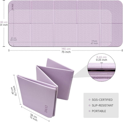 Foldable Yoga Mat,（75"x31.5"）Extra Large Travel Mat | Extra Wide&Long Exercise Mat with Storage Pouch, Fits Suitcase&Backpack, Easy To Store, 6mm POE Non-Slip for Pilates, Outdoor