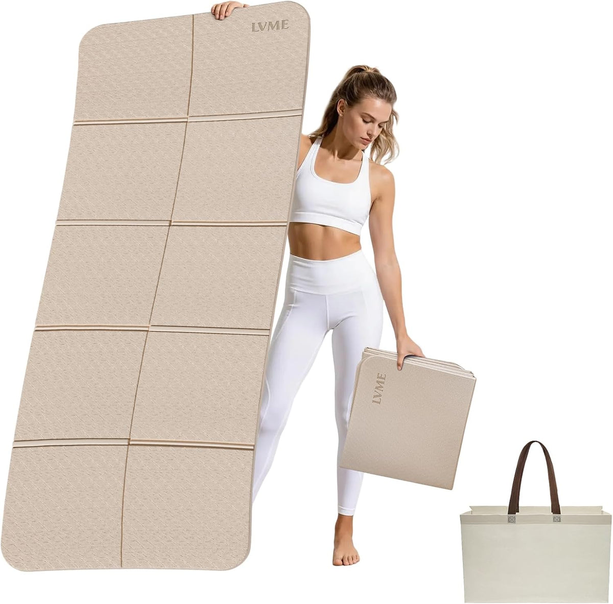 Foldable Yoga Mat,（75"x31.5"）Extra Large Travel Mat | Extra Wide&Long Exercise Mat with Storage Pouch, Fits Suitcase&Backpack, Easy To Store, 6mm POE Non-Slip for Pilates, Outdoor