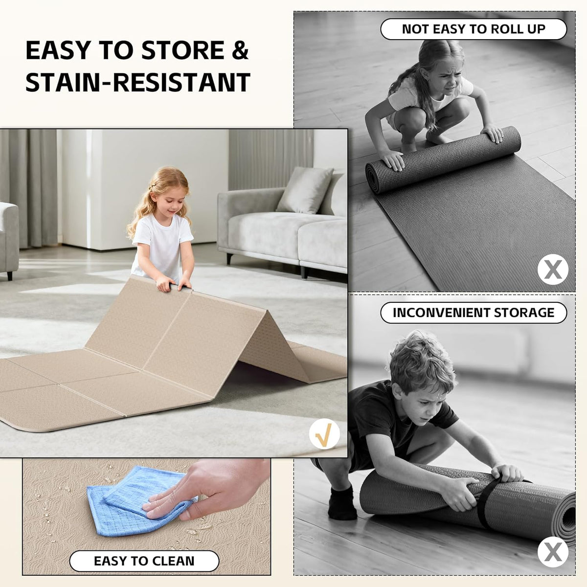 Foldable Yoga Mat,（75"x31.5"）Extra Large Travel Mat | Extra Wide&Long Exercise Mat with Storage Pouch, Fits Suitcase&Backpack, Easy To Store, 6mm POE Non-Slip for Pilates, Outdoor