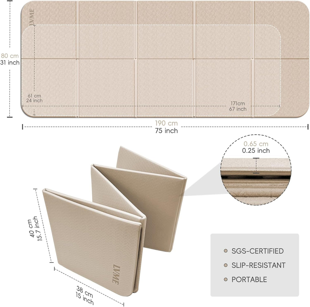 Foldable Yoga Mat,（75"x31.5"）Extra Large Travel Mat | Extra Wide&Long Exercise Mat with Storage Pouch, Fits Suitcase&Backpack, Easy To Store, 6mm POE Non-Slip for Pilates, Outdoor