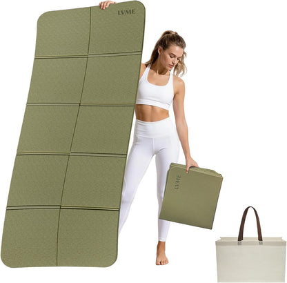 Foldable Yoga Mat,（75"x31.5"）Extra Large Travel Mat | Extra Wide&Long Exercise Mat with Storage Pouch, Fits Suitcase&Backpack, Easy To Store, 6mm POE Non-Slip for Pilates, Outdoor