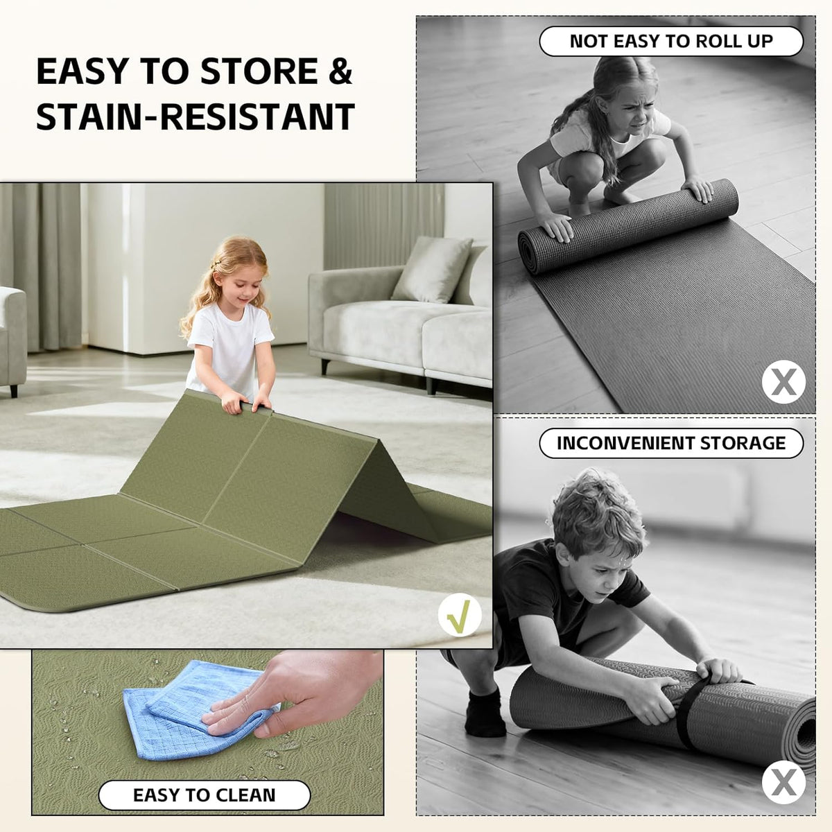 Foldable Yoga Mat,（75"x31.5"）Extra Large Travel Mat | Extra Wide&Long Exercise Mat with Storage Pouch, Fits Suitcase&Backpack, Easy To Store, 6mm POE Non-Slip for Pilates, Outdoor
