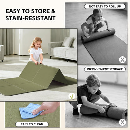 Foldable Yoga Mat,（75"x31.5"）Extra Large Travel Mat | Extra Wide&Long Exercise Mat with Storage Pouch, Fits Suitcase&Backpack, Easy To Store, 6mm POE Non-Slip for Pilates, Outdoor