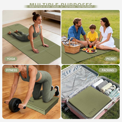 Foldable Yoga Mat,（75"x31.5"）Extra Large Travel Mat | Extra Wide&Long Exercise Mat with Storage Pouch, Fits Suitcase&Backpack, Easy To Store, 6mm POE Non-Slip for Pilates, Outdoor