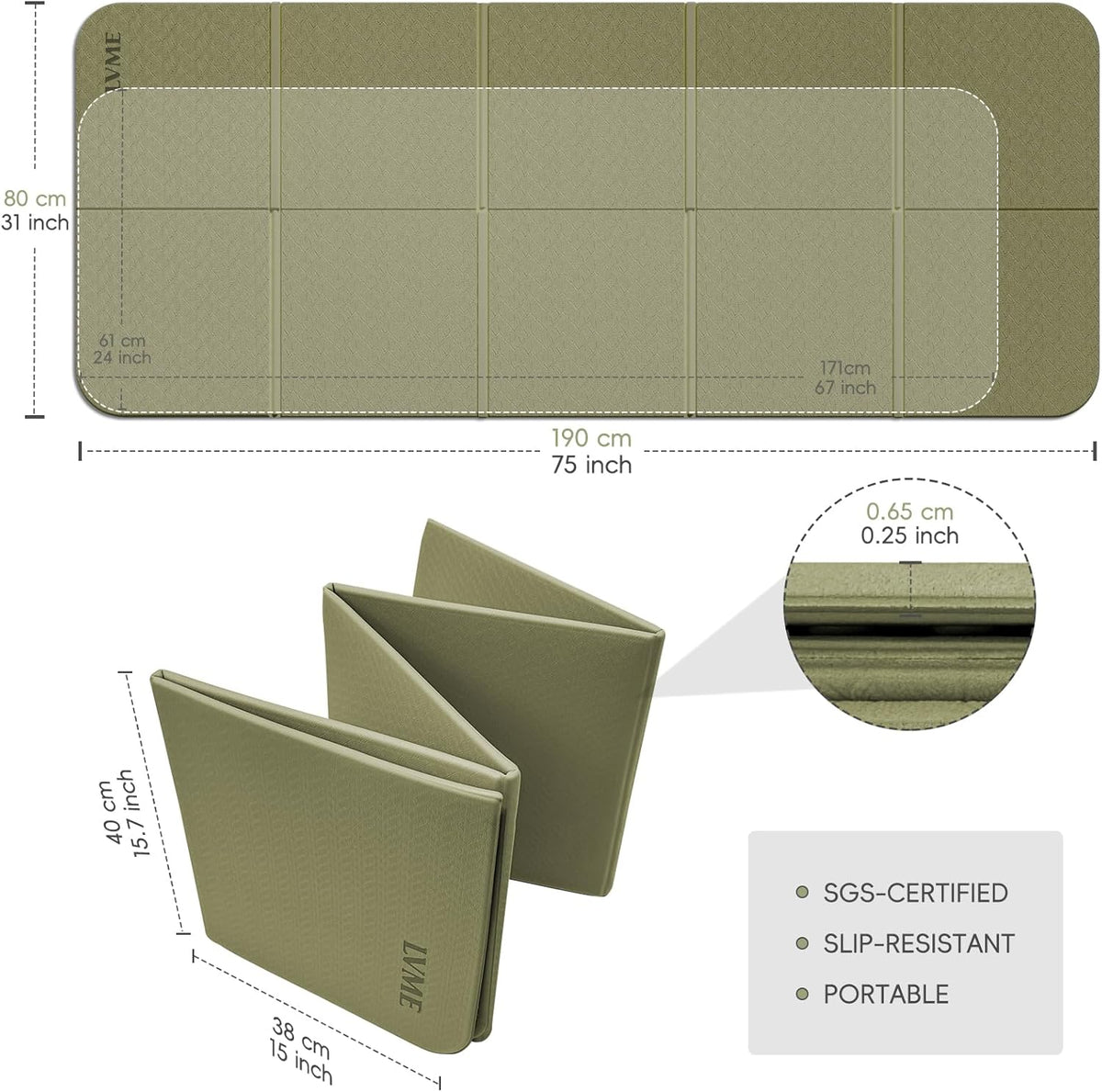 Foldable Yoga Mat,（75"x31.5"）Extra Large Travel Mat | Extra Wide&Long Exercise Mat with Storage Pouch, Fits Suitcase&Backpack, Easy To Store, 6mm POE Non-Slip for Pilates, Outdoor