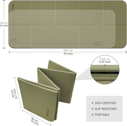 Foldable Yoga Mat,（75"x31.5"）Extra Large Travel Mat | Extra Wide&Long Exercise Mat with Storage Pouch, Fits Suitcase&Backpack, Easy To Store, 6mm POE Non-Slip for Pilates, Outdoor