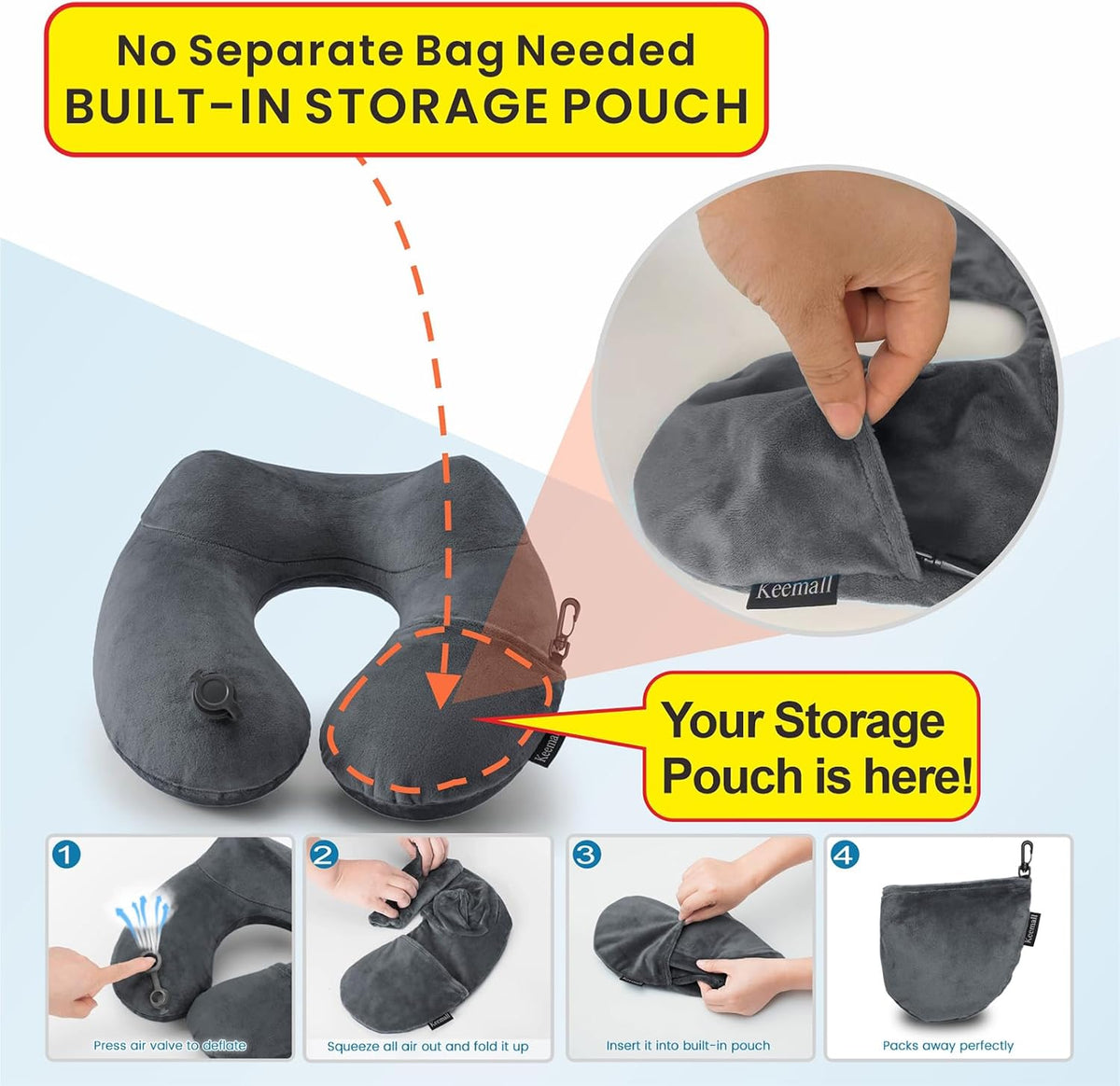Portable Inflatable Travel Neck Pillow for Airplane, Car & Office