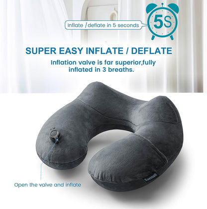 Portable Inflatable Travel Neck Pillow for Airplane, Car & Office