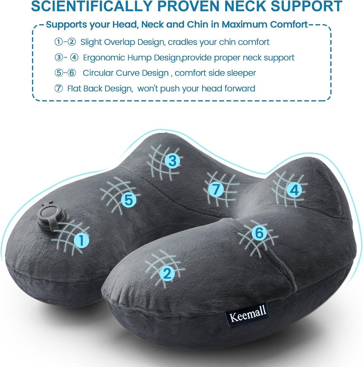 Portable Inflatable Travel Neck Pillow for Airplane, Car & Office