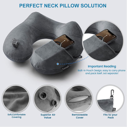 Portable Inflatable Travel Neck Pillow for Airplane, Car & Office