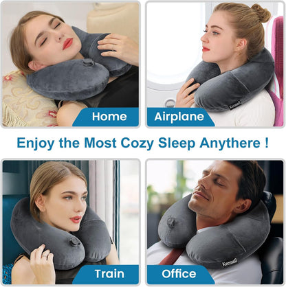 Portable Inflatable Travel Neck Pillow for Airplane, Car & Office