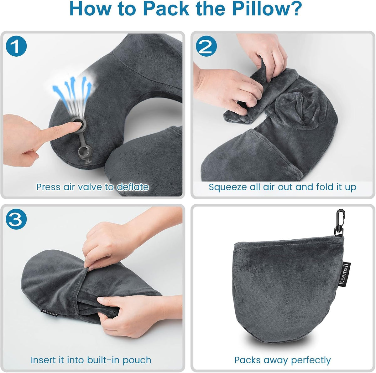 Portable Inflatable Travel Neck Pillow for Airplane, Car & Office