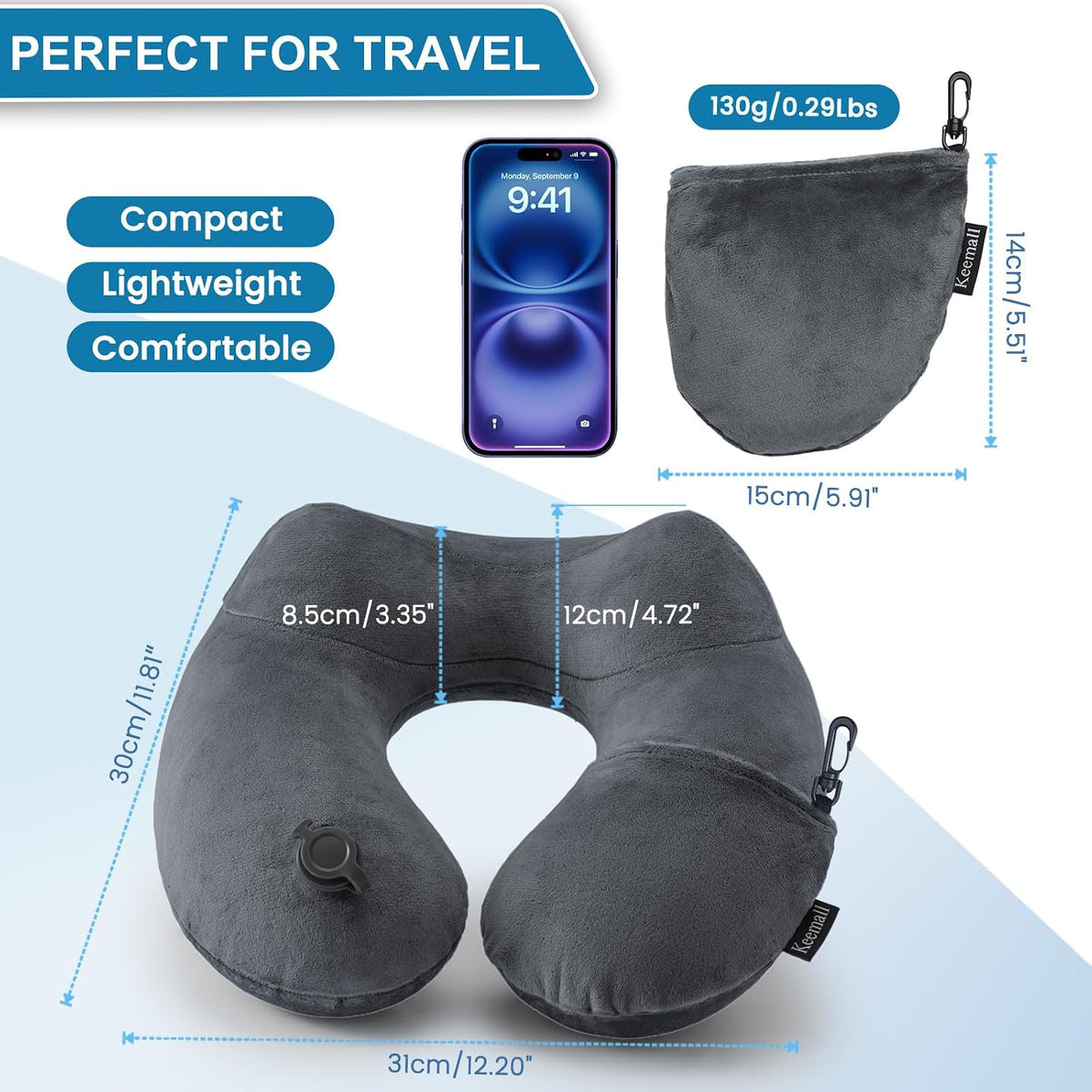 Portable Inflatable Travel Neck Pillow for Airplane, Car & Office
