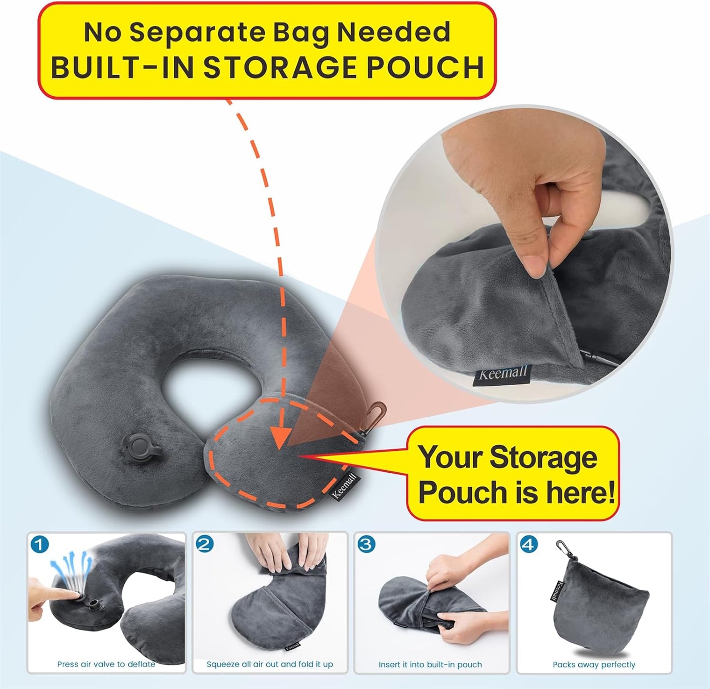 Portable Inflatable Travel Neck Pillow for Airplane, Car & Office