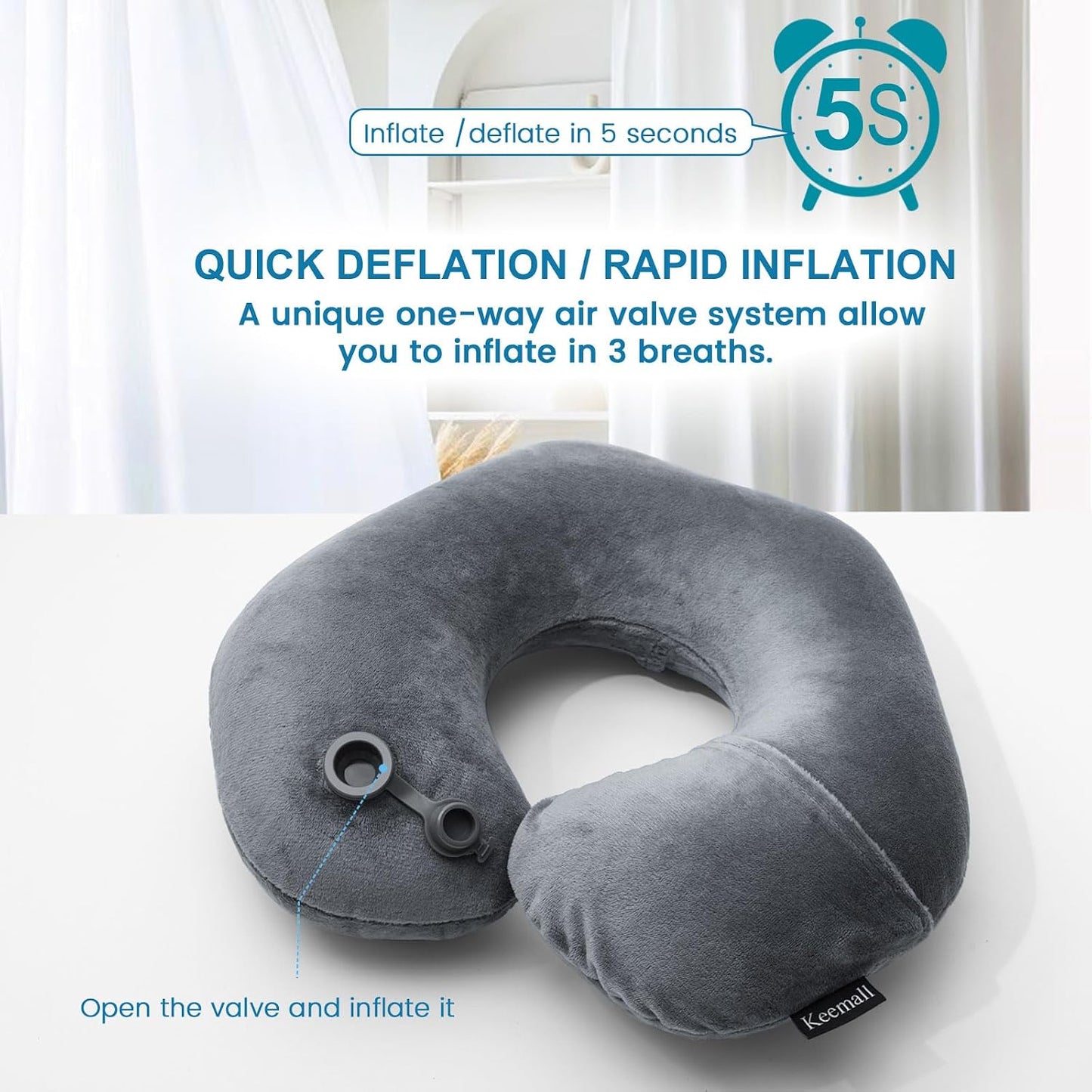 Portable Inflatable Travel Neck Pillow for Airplane, Car & Office