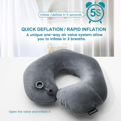 Portable Inflatable Travel Neck Pillow for Airplane, Car & Office