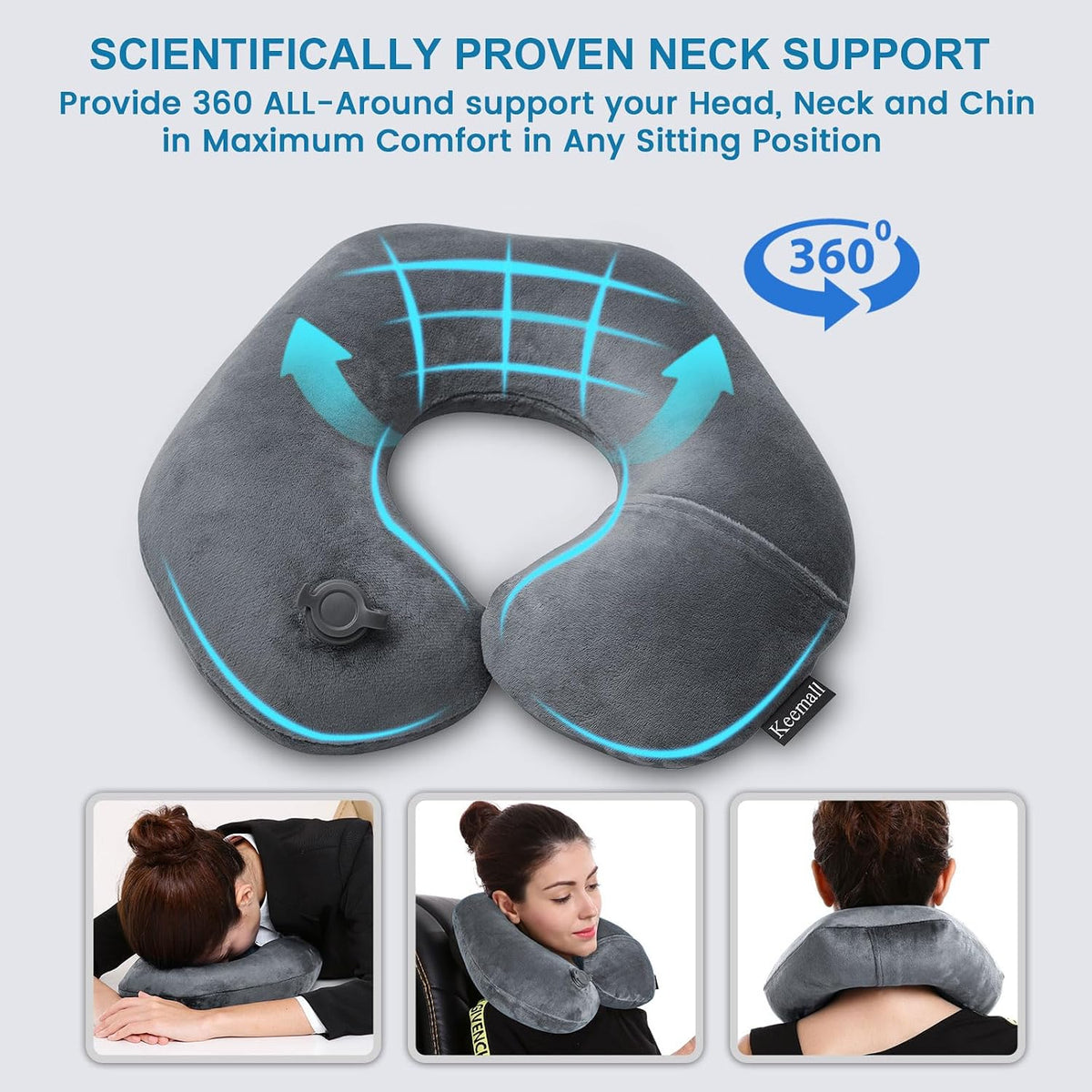 Portable Inflatable Travel Neck Pillow for Airplane, Car & Office