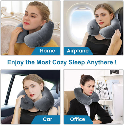 Portable Inflatable Travel Neck Pillow for Airplane, Car & Office
