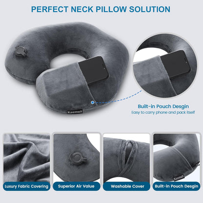 Portable Inflatable Travel Neck Pillow for Airplane, Car & Office