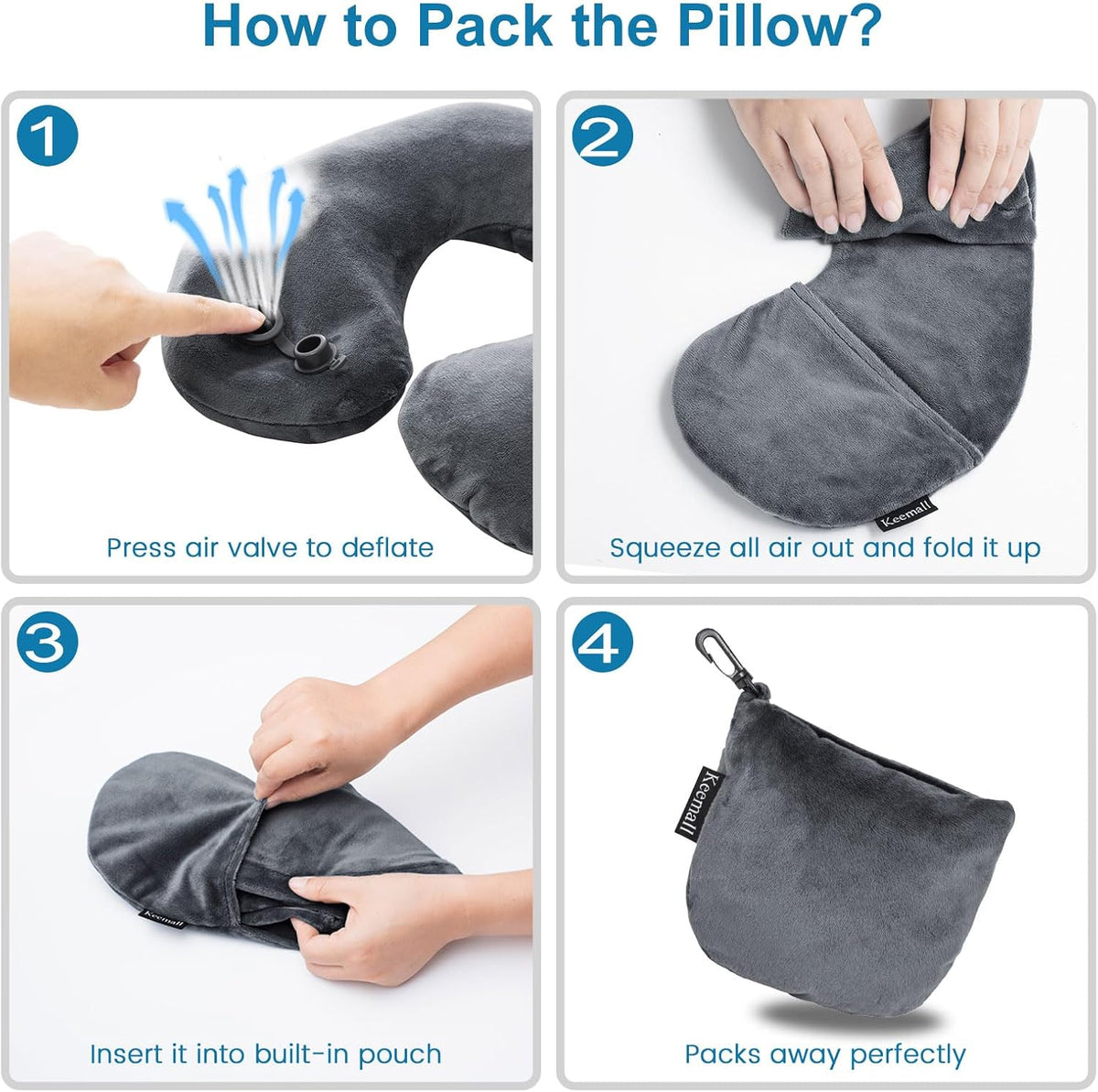 Portable Inflatable Travel Neck Pillow for Airplane, Car & Office