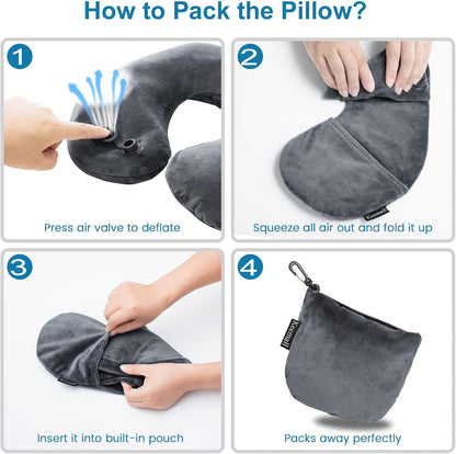Portable Inflatable Travel Neck Pillow for Airplane, Car & Office
