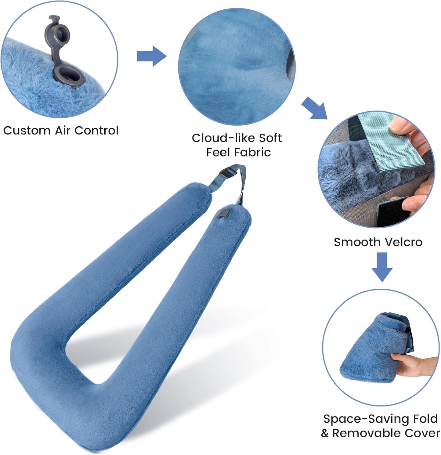 Portable Inflatable Travel Neck Pillow for Airplane, Car & Office