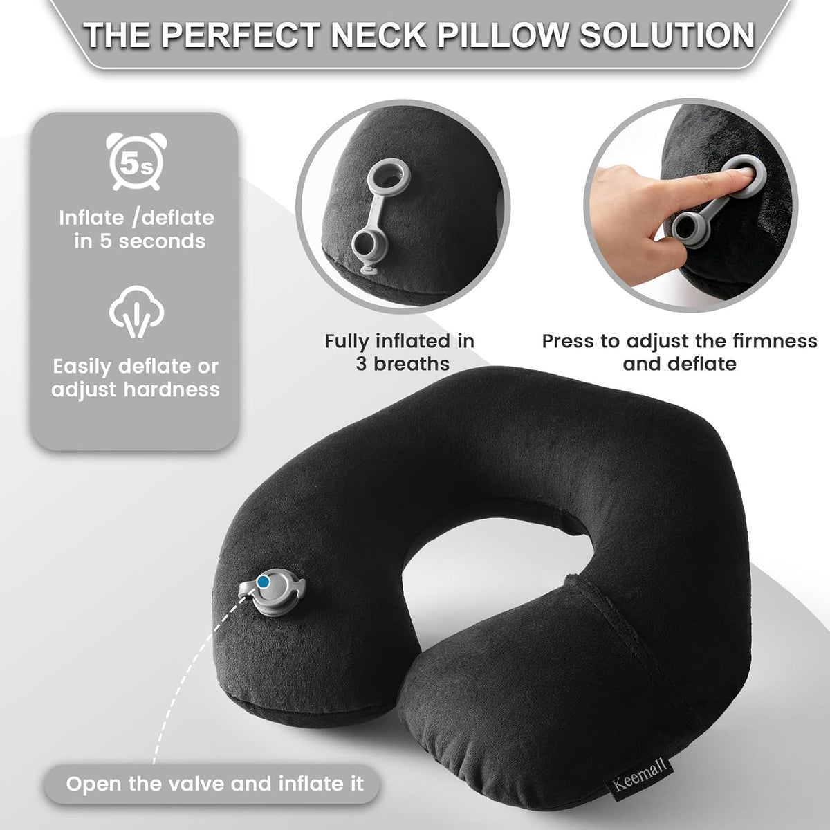 Portable Inflatable Travel Neck Pillow for Airplane, Car & Office