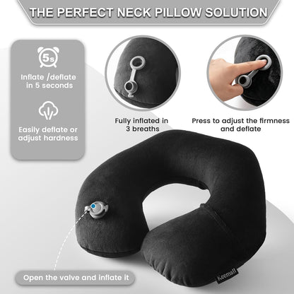 Portable Inflatable Travel Neck Pillow for Airplane, Car & Office