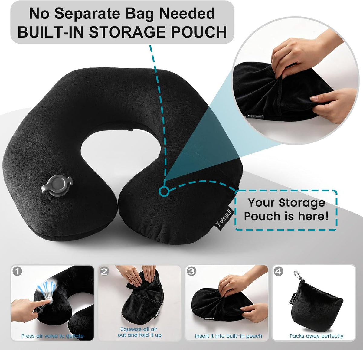 Portable Inflatable Travel Neck Pillow for Airplane, Car & Office